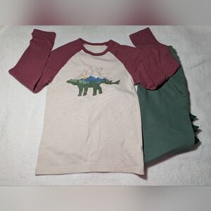 Kids Cream & Maroon Raglan Tee with Dino Graphic